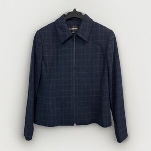 Company  Ellen Tracy Wool Jacket Women's Size 12 Navy Plaid Zip Front Lined